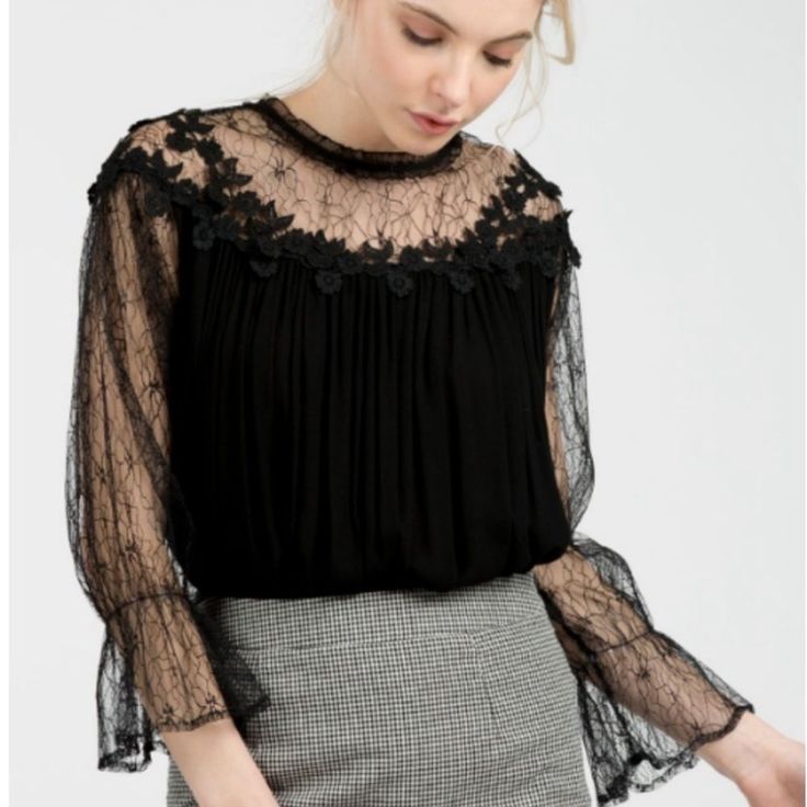 This Gorgeous Black Lace Top Is By Pol. It Is Lined With Gorgeous Lace Overlay. This Is Brand New Boutique Product. Sheer Tops For Workwear In Fall, Chic Tops With Lace Sleeves For Formal Occasions, Chic Formal Tops With Lace Sleeves, Black Office Top With Sheer Sleeves, Black Sheer Lace Top For Spring, Black Lace Top With Sheer Sleeves For Fall, Black Blouse With Sheer Sleeves For Work, Chic Fall Tops With Lace Sleeves, Fall Date Night Tops With Sheer Sleeves