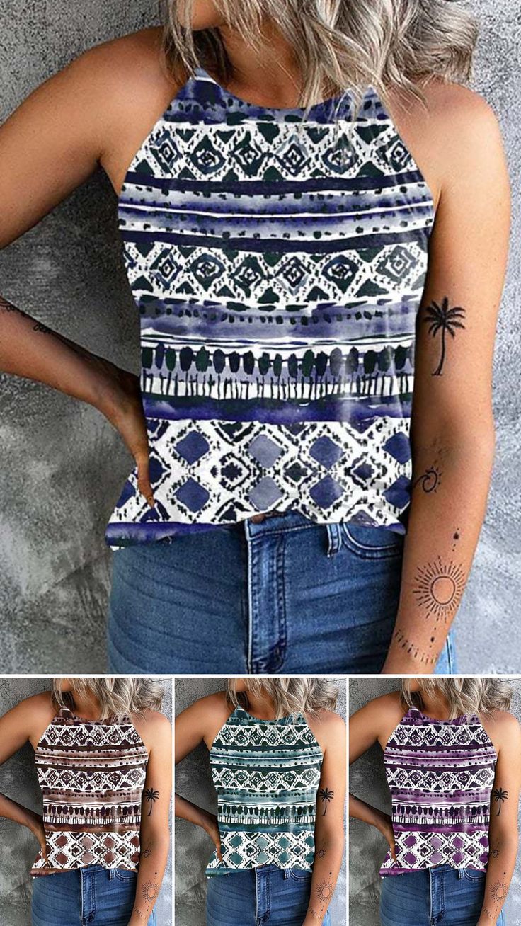 Vintage Retro Tank Top for Women. Buy 3 Get 15% off! More Jeans and Western Cowgirl Hat for Choice. Western Cowgirl Outfits, Cowgirl Outfits, Casual Weekend, Cowgirl Hats, Cheap Clothes, Print Tank, Printed Tank Tops, Hippie Style, Geometric Print