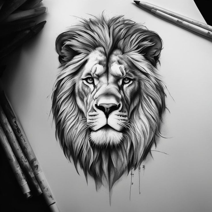 a pencil drawing of a lion's head