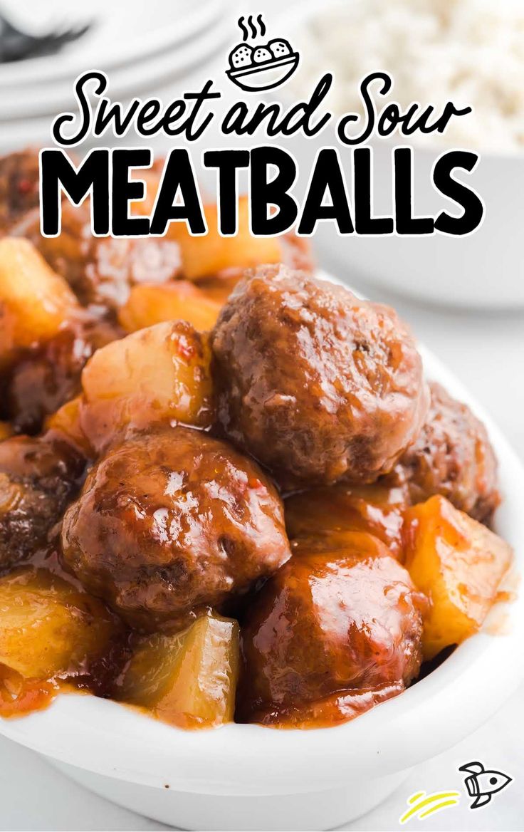 sweet and sour meatballs in a white bowl