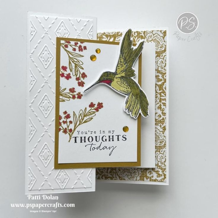 a close up of a card with a bird on it and the words, you're in my thoughts today