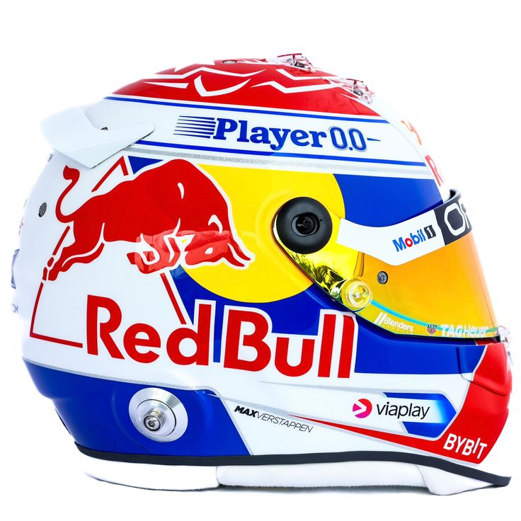 a red bull helmet is shown against a white background