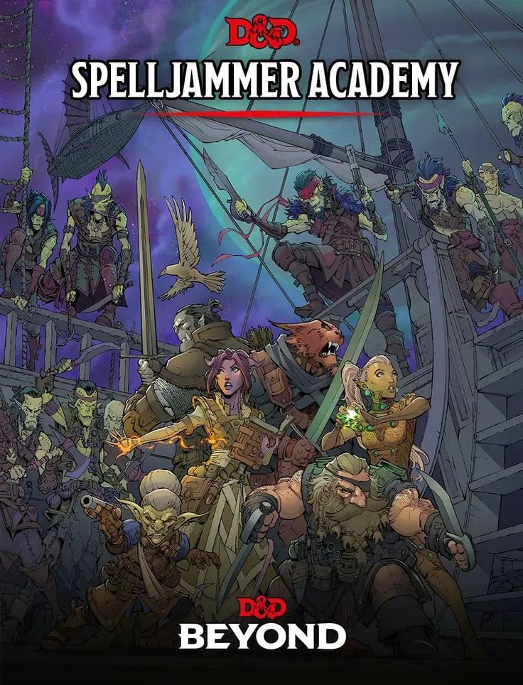 an image of a cartoon character on a ship with other characters in the background and text that reads d & d spellmaker academy