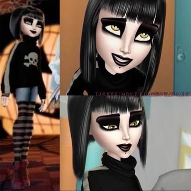 an animated character with black hair and yellow eyes