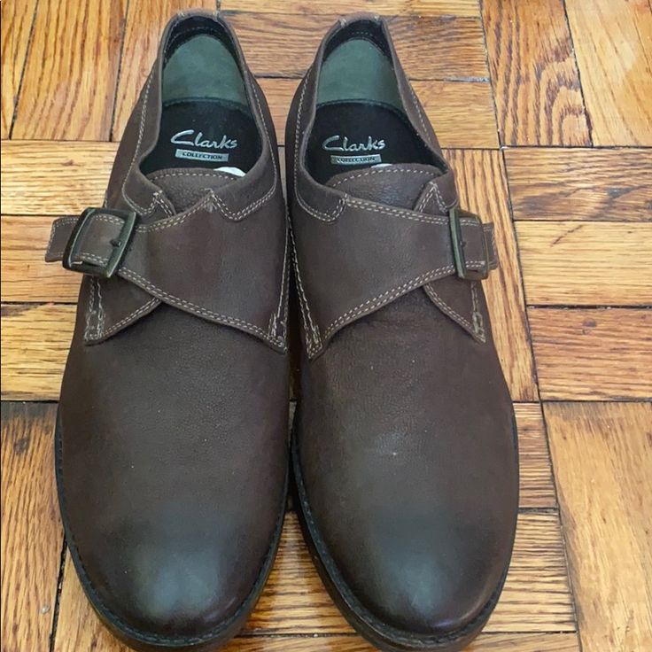 New Clark’s Delsin Monk-Strap Leather Loafers Size: 11.5 M Men�’s Never Worn Good Condition No Box Leather Slip-on Dress Shoes With Buckle Closure, Business Casual Round Toe Leather Shoes With Buckle, Business Casual Leather Shoes With Buckle And Round Toe, Business Casual Leather Shoes With Buckle Closure, Men's Clarks, Clarks Shoes, Monk Strap, Leather Loafers, Slip Ons