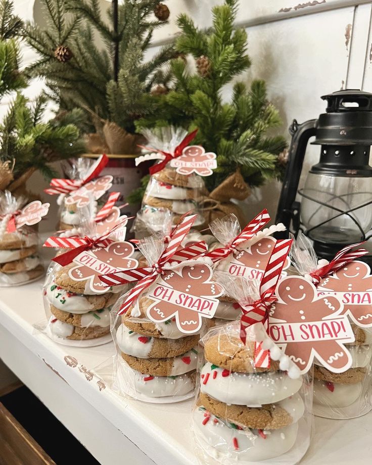 some cookies are sitting in bags on a table