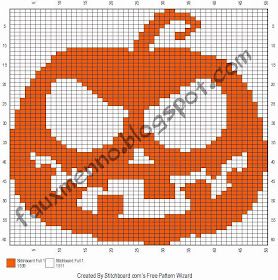 a cross stitch pattern with an orange jack - o'- lantern face on it