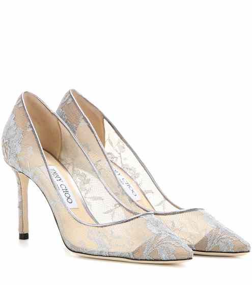 Memento Romy 85 lace pumps | Jimmy Choo White Lace Heels, Food Courts, Silver Wedding Shoes, White Veil, Fancy Heels, Silver Wedges, Grey Pumps, Jimmy Choo Pumps, Lace Pumps