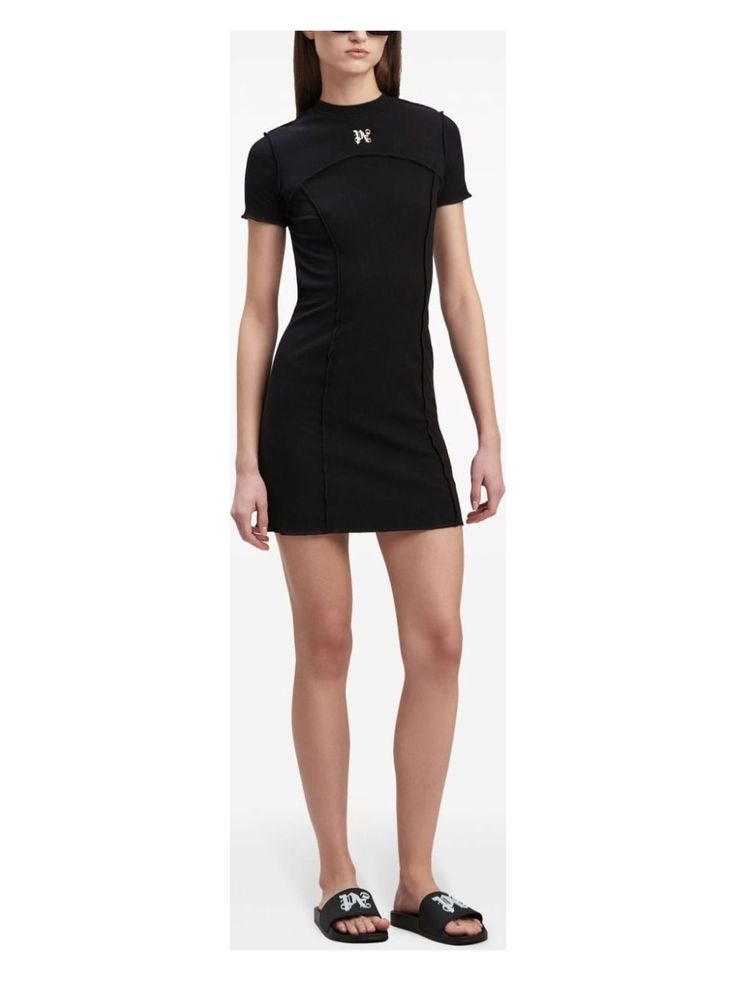 This mini dress is perfect for when you want to feel effortlessly chic yet comfortable, with its soft cotton fabric and playful logo. It's like wearing your favorite tee but with a stylish twist that works for any occasion. Just slip it on and you're ready to make a statement, whether it's brunch with friends or a casual day out. Crew-neck design for a classic look Short sleeves for a breezy feel Eye-catching front embroidered logo Wide back neckline adds a touch of elegance Made from a comfy co Decorative Stitches, Look Short, Womens Jersey, Balenciaga Designer, Palm Angels, Black Stretch, Designer Sunglasses, Mini Black Dress, Neck Designs