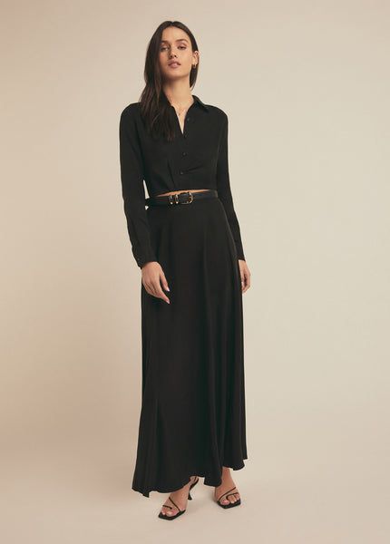 Classic Midi-length Evening Bottoms, Classic Midi Length Evening Bottoms, Flowy Viscose Skirt For Daywear, Fitted Maxi Skirt For Fall Workwear, Relaxed Fit Flared Viscose Maxi Skirt, Relaxed Flared Viscose Maxi Skirt, Flared Viscose Maxi Skirt, Chic Viscose Flared Maxi Skirt, Workwear Midi Dress With Gathered Skirt