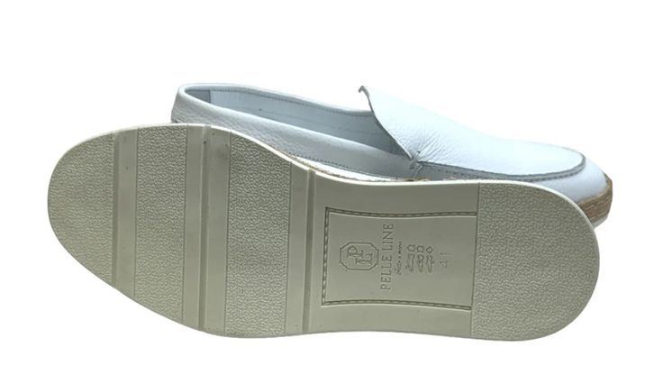 Pelle "Nuovo" Leather Loafer White Beautiful slip-on Sporty Loafer from Pelle in Super Soft Leather features soft Calfskin lining, a clean welt, and an Espadrille Comfort Sole! Leather Loafers, Soft Leather, Calf Skin, Espadrilles, Loafers, Slip On, Leather, White