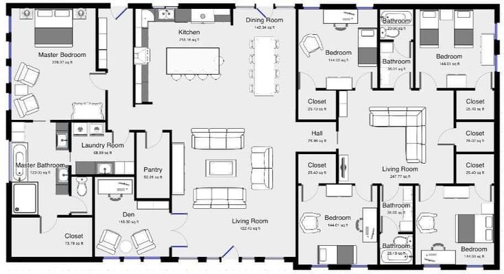 the floor plan for an apartment with two separate rooms and one living room on each side