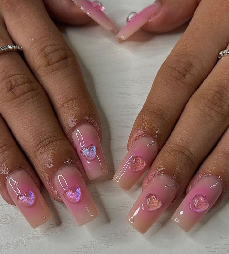 Valentines Day Nails 3d, Chrome Nails Coffin, Nails 3d Gel, Nails Iridescent, Pink Aura Nails, Nails Airbrush, Iridescent Nails, 3d Nail Designs, Aura Nails