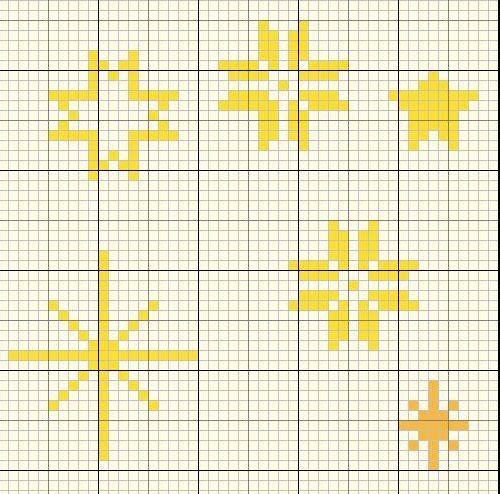 a cross stitch pattern with yellow stars on it