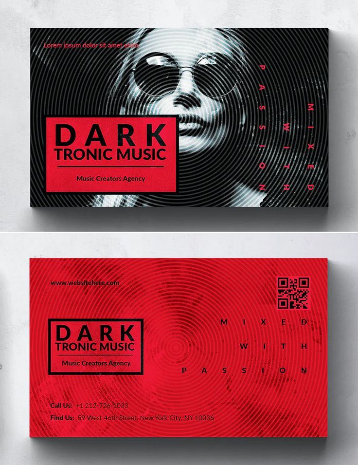 two business cards designed for dark music