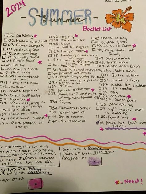 the summer bucket list is posted on a whiteboard with pink and orange flowers in it