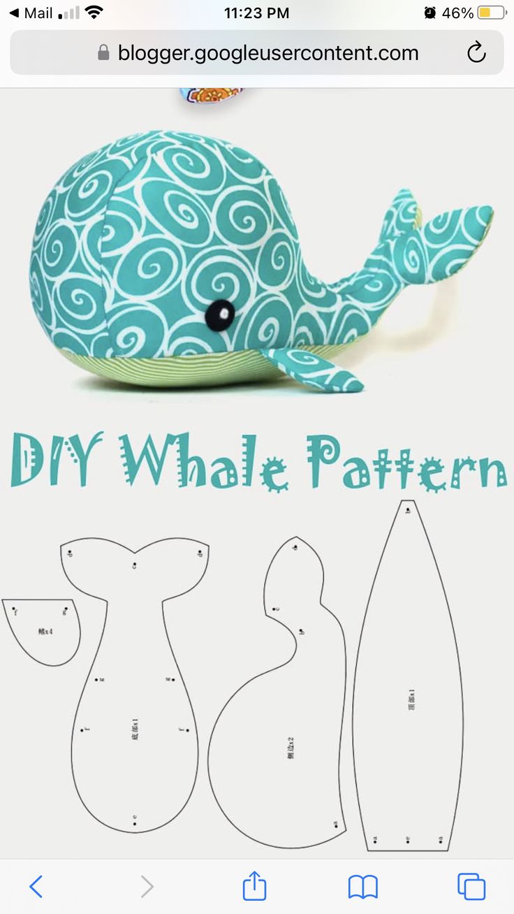 an applique whale is shown with the instructions to make it