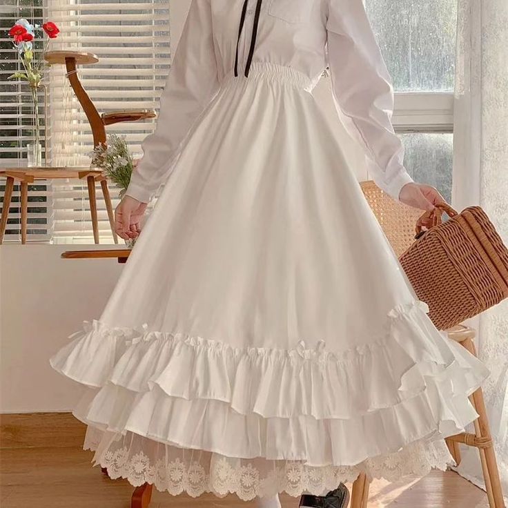 https://s.click.aliexpress.com/e/_oEGfaVc Top On Sale Product Recommendations!;2022 New Japanese Solid Color Double Layer Vintage French Ruffled A-line Skirt Hepburn Style Black Half Skirt Female Long Skirts;Original price: PKR 3552.20;Now price: PKR 3552.20;Click&Buy: Skirt With Lace Trim, Fitted Midi Skirt, Cocktail Skirts, Skirt With Lace, Ankle Length Skirt, Skirts Women, Half Skirt, Extra Long Sleeves, College Style