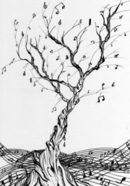 a drawing of a tree with musical notes on it