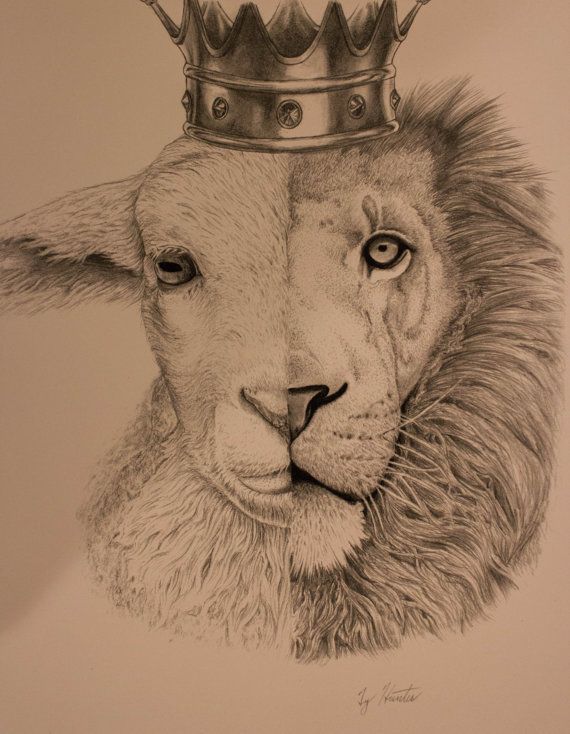 a drawing of a lion with a crown on it's head and the caption reads, pinterest the lion and the lamb tattoo