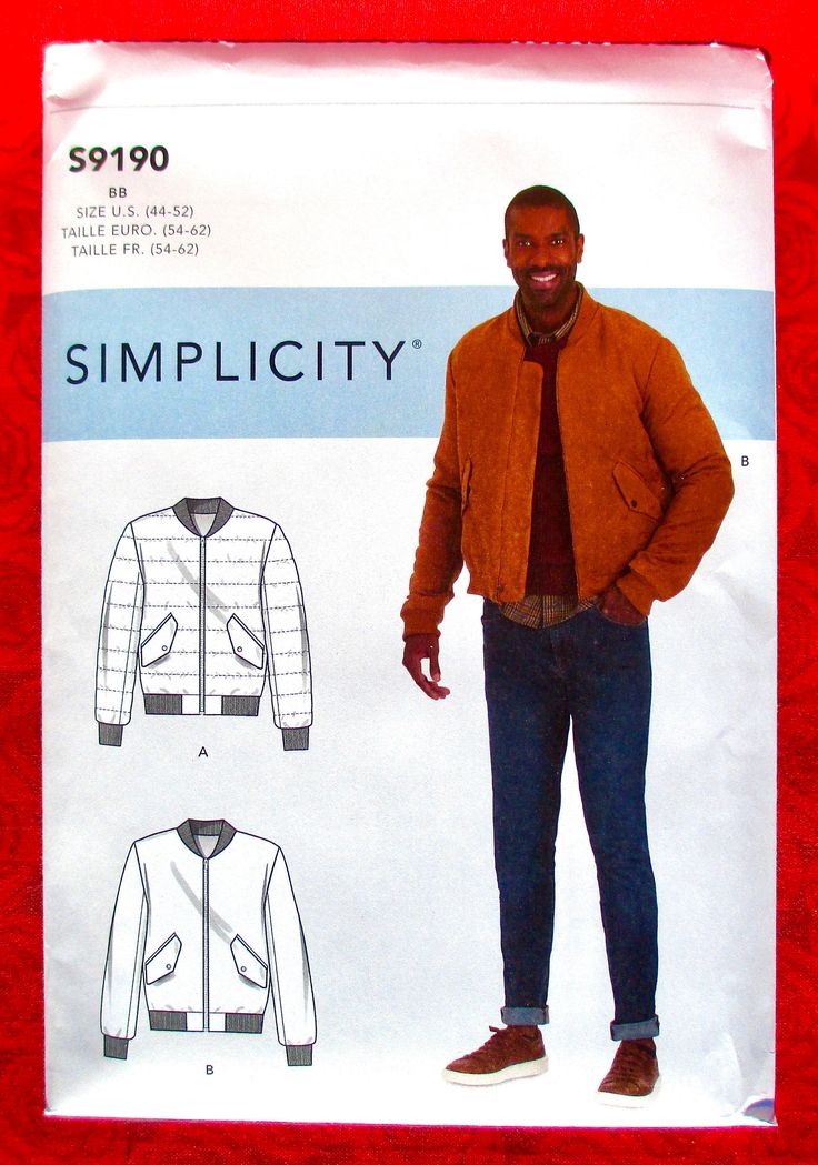 an image of a man wearing a jacket and jeans in front of a red background