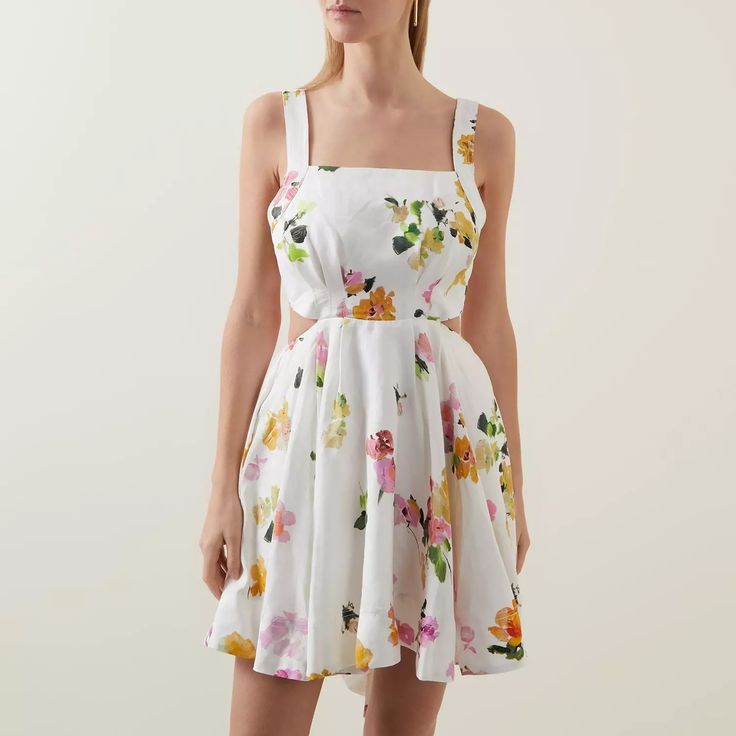 Aje Clara Tie-Back Mini Dress | eBay Chic Floral Square Neck Dress For Brunch, Square Neck Floral Print Fit And Flare Dresses, Chic Square Neck Dress For Garden Party, A-line Fit And Flare Mini Dress For Garden Party, Chic Floral Print Dress With Square Neck, Chic Square Neck Dress With Floral Print, Fit And Flare Mini Dress For Garden Party, Square Neck Fit And Flare Dress For Brunch, Square Neck Fit And Flare Brunch Dress