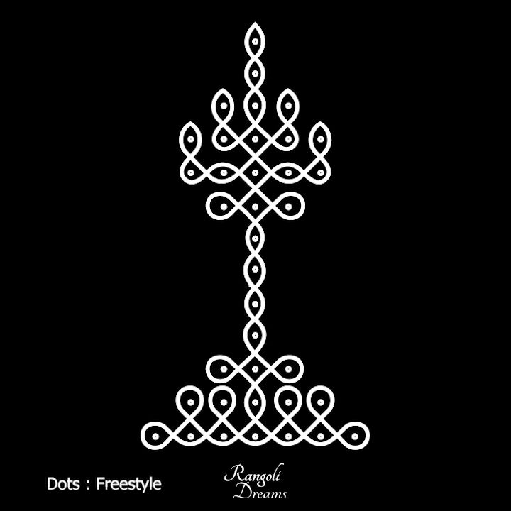 a black and white image of an intricate design on a dark background with the words dots free style