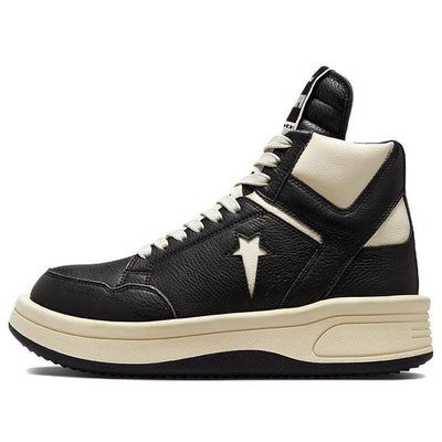 Converse Rick Owens x TURBOWPN Mid 'Black Cloud Cream' A03945C (SNKR/Retro/Unisex/Non-Slip/High Top/Basketball/Wear-resistant/Shock-absorbing) Retro Black High-top Sneakers With Boost Midsole, Vintage Black Converse Sneakers, Black Converse High-top Sneakers For Streetwear, Retro Black Leather Sneakers, Vintage Black High-top Sneakers For Streetwear, Retro Black High-top Sneakers With Round Toe, Black Retro High-top Sneakers With Round Toe, Vintage Black Leather Sneakers, Turbowpn Converse