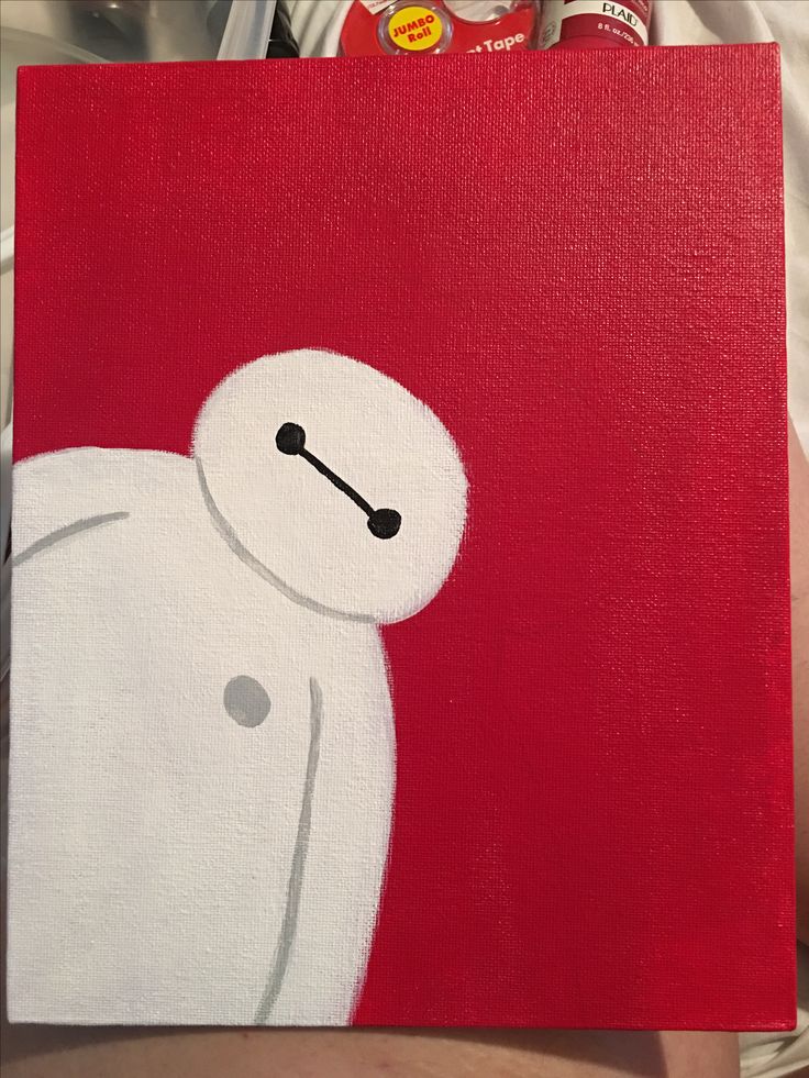 a painting of a white man on a red background with candy in the back ground