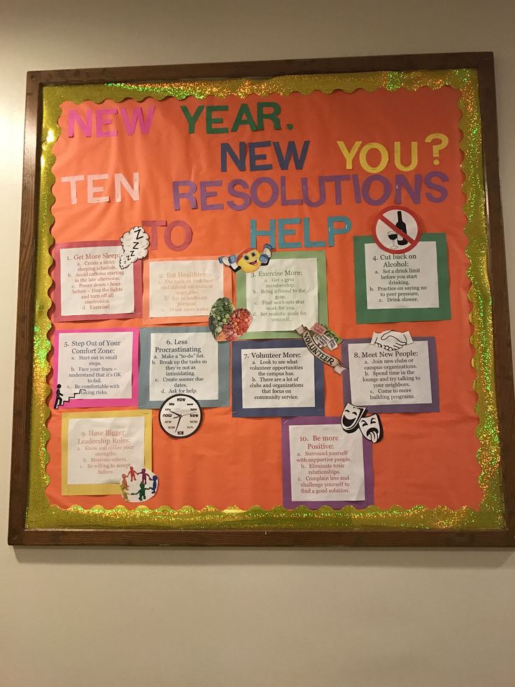 a bulletin board with instructions for new year's resolution