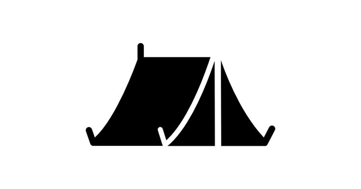 a black and white image of a tent with the door open on a white background