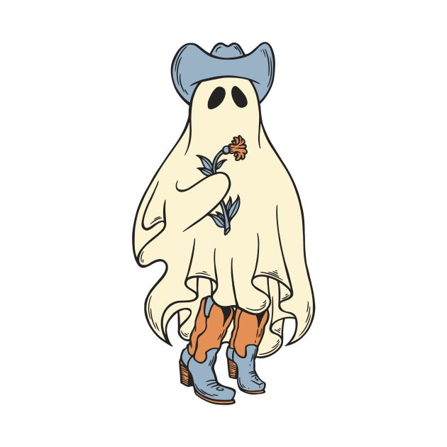 a drawing of a ghost with a flower in its hand and boots on it's feet