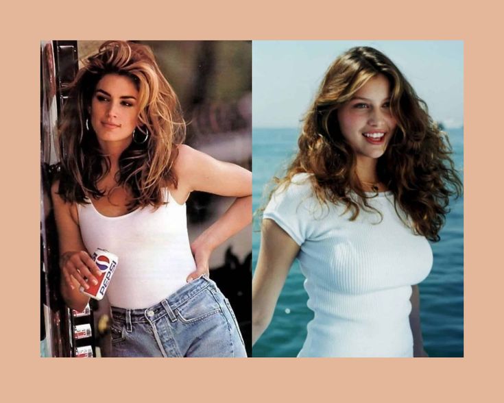 two pictures of women in white shirts and jeans