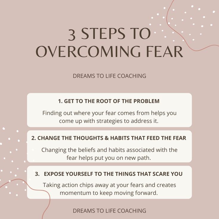 the three steps to overcoming fear info sheet with text overlaying 3 steps to overcoming fear