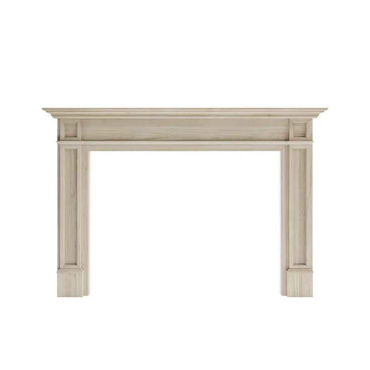 an image of a fireplace mantel in whitewash with wood trimming on the mantle