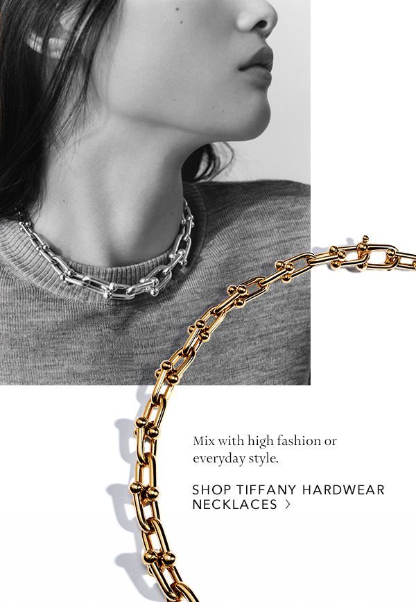 Tiffany Hardwear Necklace, Tiffany Hardware, Chain Necklace Outfit, Tiffany Hardwear, Jewelry Banner, Jewellery Advertising, Drop Necklaces, Jewellery Photography Inspiration, Jewelry Product Shots