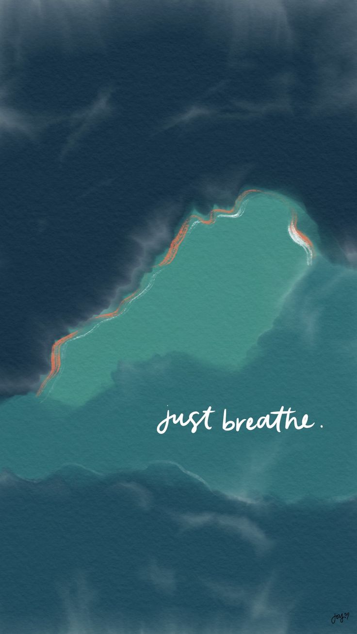 the words trust breathe are written in white ink on a blue ocean background with waves