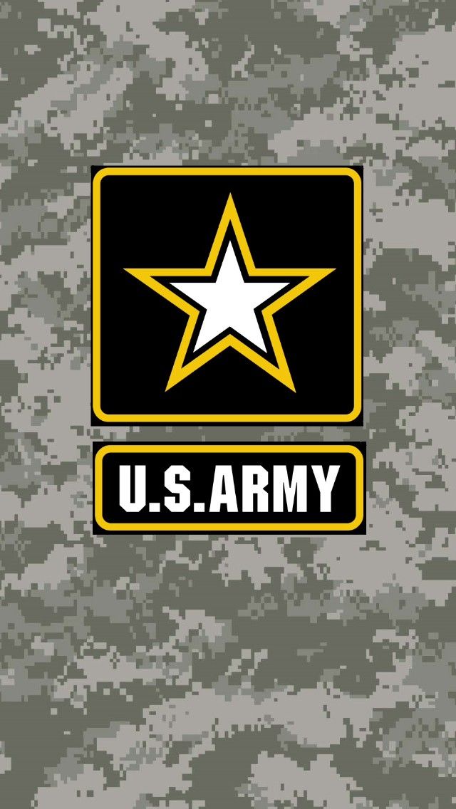 the u s army logo is shown on a camo background, with white stars