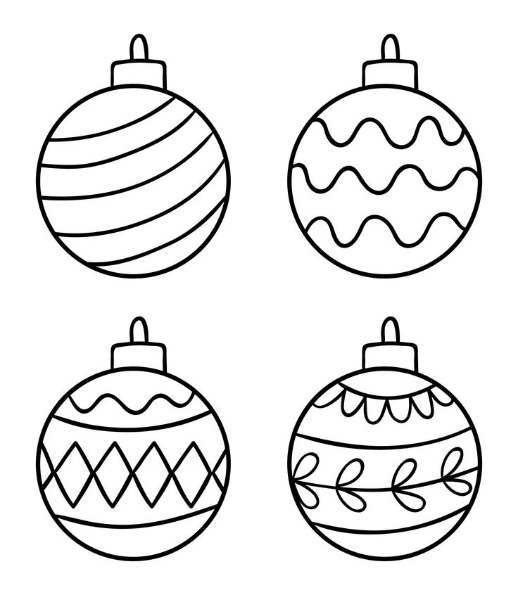 four christmas ornaments with black and white lines