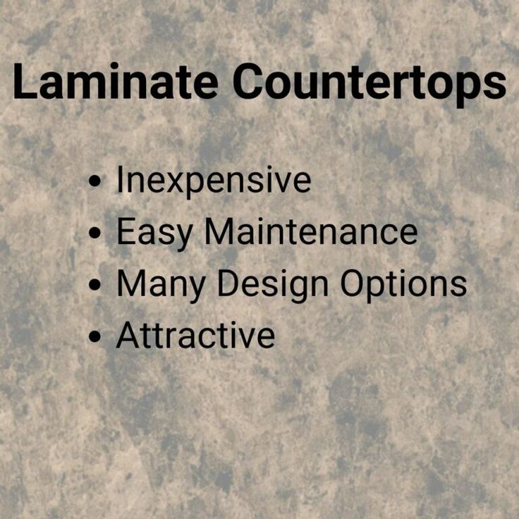 the words laminate countertops are written in black ink on a gray background with white lettering