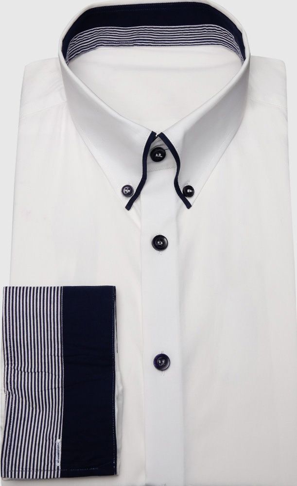 Made with 100% cotton fabric, this fine cotton plain white shirt stands out with impeccable luster & a soft hand feel. Featuring classic medium spread button-down collar with black piping, inside collar trimming of solid black & stripes. This shirt you can wear on special occasions. White Elegant Cotton Dress Shirt, Elegant White Cotton Dress Shirt, White Dress Shirt With Placket For Formal Events, Formal White Tops With Placket, White Business Tops With Buttons, White Formal Tops With Placket, White Dress Shirt With Spread Collar And Placket, White Dress Shirt With Button Closure For Business, White Shirt With Placket For Business Casual