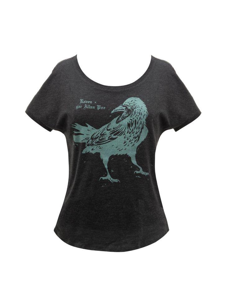 Women's dolman wide neck tee featuring The Raven Penguin Horror book cover designed by Paul Buckley. Black Literary Top With Graphic Print, Edgy Fashion Chic, Female Books, Horror Book Covers, Penguin Art, The Human Mind, Horror Book, Grey Tote, The Raven