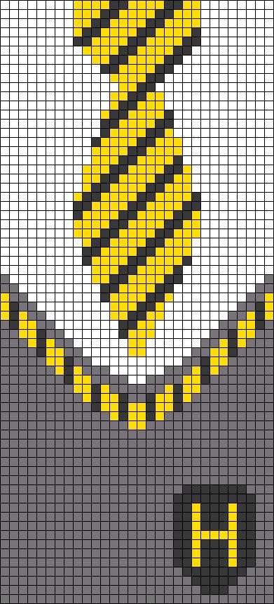 a cross stitch pattern with a yellow and black tie on it's neckline