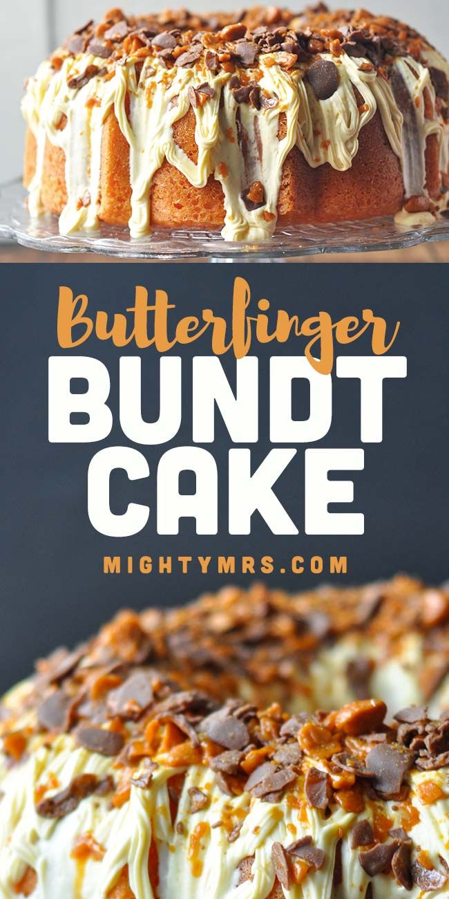 the bundt cake is topped with whipped cream and chopped walnuts, then drizzled with caramel