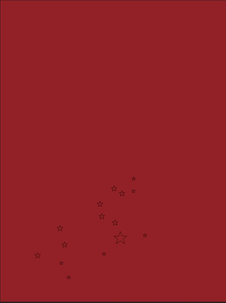 a red background with black stars on the bottom and one star in the top right corner