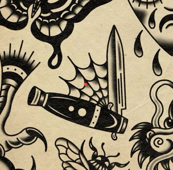 an image of tattoos on the back of a sheet of paper with scissors and skulls