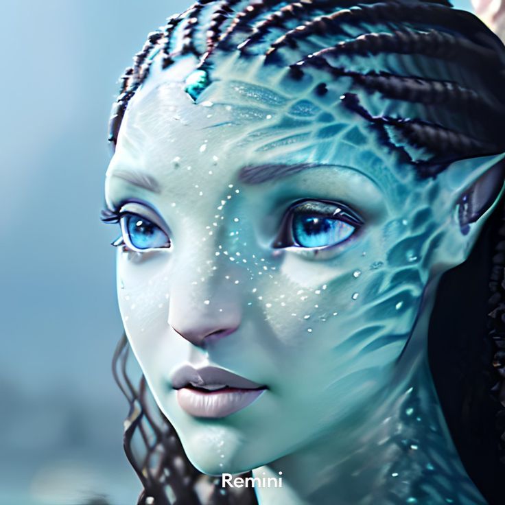 a woman with blue eyes and braids on her head