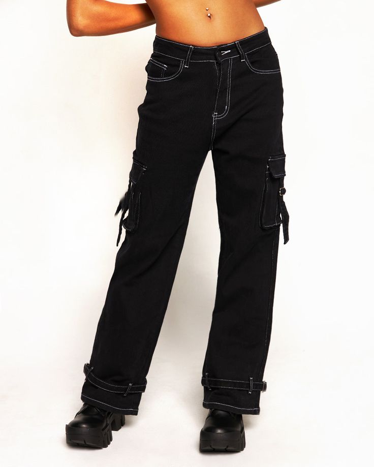 My Own World Wide Leg Pants-Black/White-Regular-Front--Courtney---S Black Straight Leg Utility Cargo Jeans, Black Techwear Jeans With Side Pockets, Black Straight Leg Cargo Pants With Multiple Pockets, Black Wide Leg Cargo Jeans With Belt Loops, Black Utility Jeans With Cargo Pockets, Black Utility Cargo Jeans, Black Techwear Jeans With Cargo Pockets, Black Straight Leg Techwear Cargo Pants, Black Techwear Jeans With Multiple Pockets