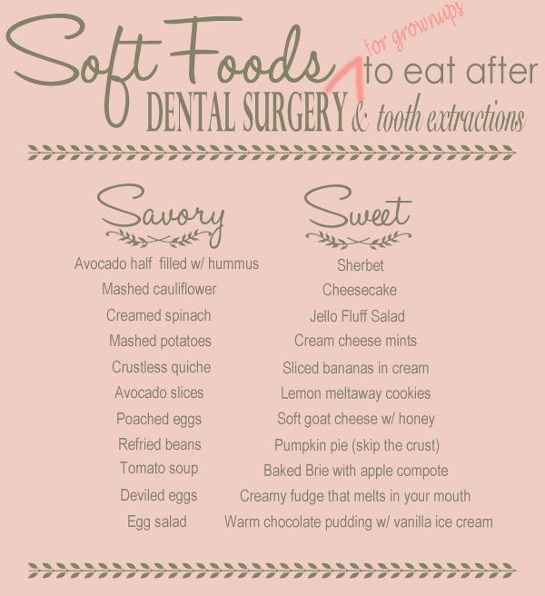 Soft Foods to Eat After Dental Surgery and Tooth Extraction. I put together a list of satisfying and (mostly) grownup soft foods to eat after I have a tooth pulled or graft done. Pin this one for future dentist visits! Wisdom Teeth Removal Food, Eating After Tooth Extraction, Wisdom Teeth Food, Wisdom Teeth Recovery, Soft Foods To Eat, Braces Food, Tooth Extraction Aftercare, After Wisdom Teeth Removal, Tooth Extraction Healing