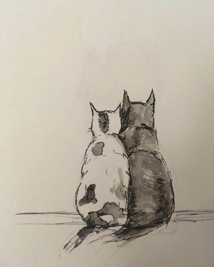 a drawing of two cats sitting next to each other